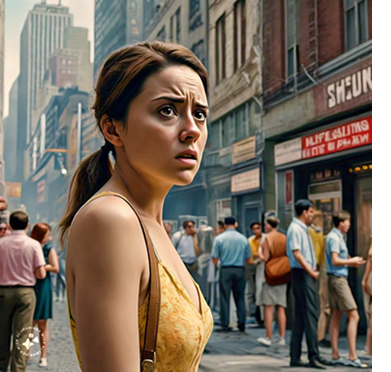 worried woman in public